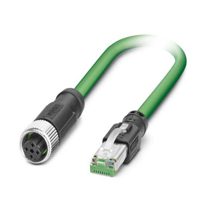 Phoenix Contact, 10m Cat5, Green M12 to Female RJ45 Male, Shielded Shielded, Terminated Polyurethane Sheath [1038760]; 509-682