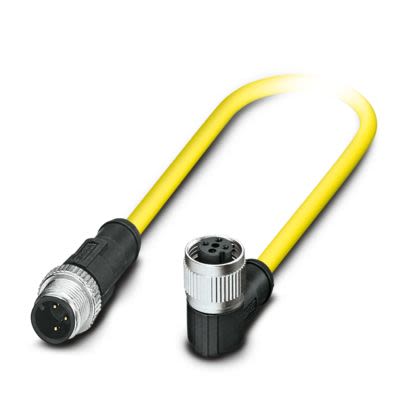 Phoenix Contact Straight Male 3 way M12 to Right Angle Female 3 way M12 Sensor Actuator Cable, 500mm [1406301]; 509-722