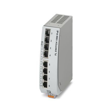 Phoenix Contact FL SWITCH 1000N-8POE, Unmanaged 8 Port Ethernet Switch With PoE RJ-45 [1343031]; 509-763