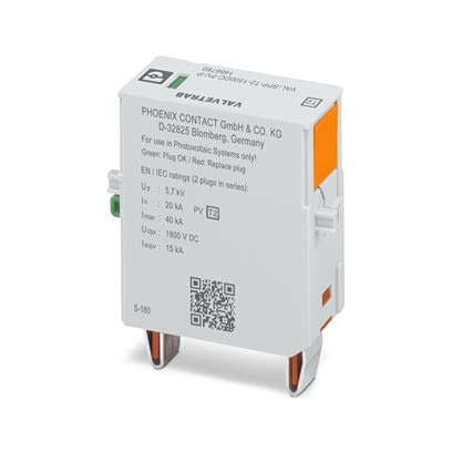 Phoenix Contact, VAL-SPP Surge Protection Plug 1800 V dc Maximum Voltage Rating 40kA Maximum Surge Current Surge [1466780]; 517-411