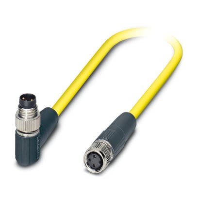 Phoenix Contact Right Angle Male 3 way M8 to Straight Female 3 way M8 Sensor Actuator Cable, 500mm [1406054]; 517-992