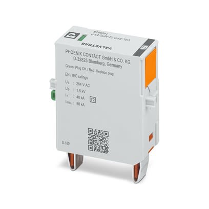 Phoenix Contact, VAL-SPP Surge Protection Plug 264 V ac Maximum Voltage Rating 80kA Maximum Surge Current Surge [1466688]; 519-550