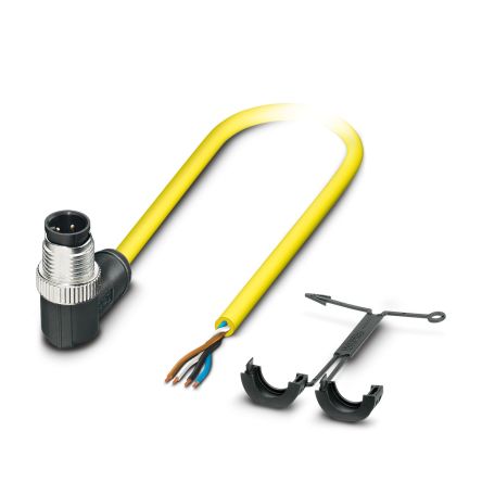 Phoenix Contact Right Angle Male 4 way M12 to Straight Free Ends Actuator/Sensor Cable, 10m [1409569]; 519-808