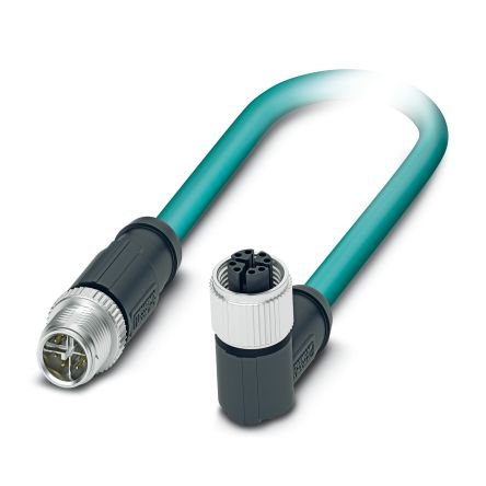 Phoenix Contact1421855, 15m Cat6a, Light Blue M12 to Male M12 Female, Shielded Shielded, Terminated Polyurethane Sheath [1080752]; 519-994