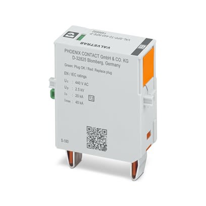 Phoenix Contact, VAL-SPP Surge Protection Plug 440 V ac Maximum Voltage Rating 40kA Maximum Surge Current Surge [1466692]; 521-695