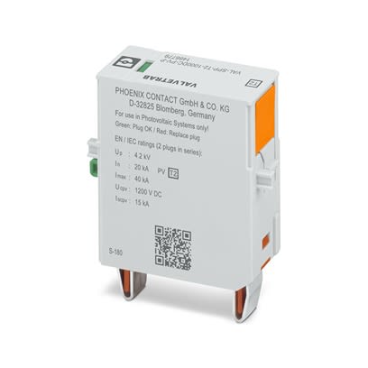 Phoenix Contact, VAL-SPP Surge Protection Plug 1200 V dc Maximum Voltage Rating 40kA Maximum Surge Current Surge [1466779]; 521-696