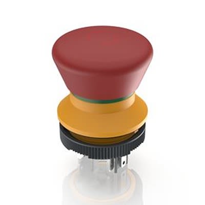 RAFI LUMOTAST 22 Series Latching Emergency Stop Push Button, PCB, 22.3mm Cutout, 1 NO + 1 NC, IP65 [1.15.105.032/0000]; 523-721