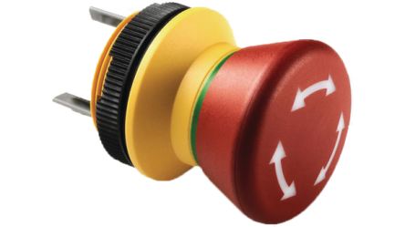RAFI LUMOTAST 22 Series Latching Emergency Stop Push Button, PCB, 22.3mm Cutout, DPST, IP65 [1.15.105.001/0000]; 525-336