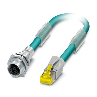 Phoenix Contact1417828, 500mm Cat6a, Light Blue M12 to Female, Shielded Shielded, Terminated Polyurethane Sheath [1417828]; 535-142