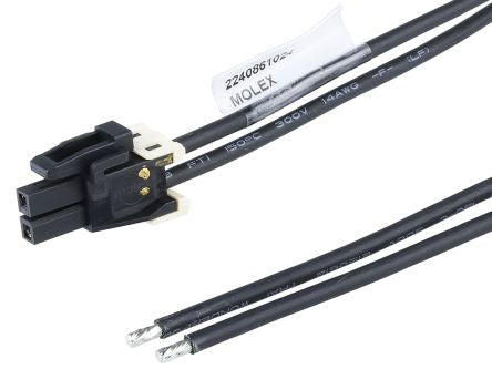 Molex 2 Way Female Crimped Terminal to 2 Way Male Pigtail Wire to Board Cable Assembly, 600mm [2240861024]; 536-373