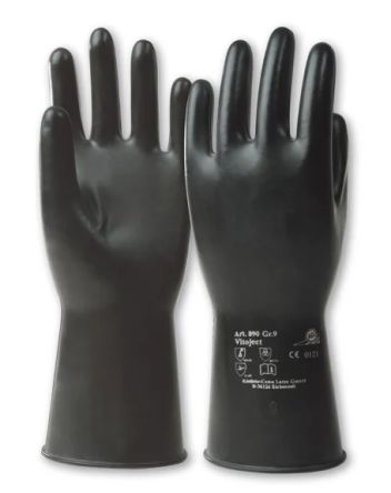 Honeywell Safety Vitoject Black Rubber Chemical Resistant Work Gloves, Size 10 [089010111X]; 536-989