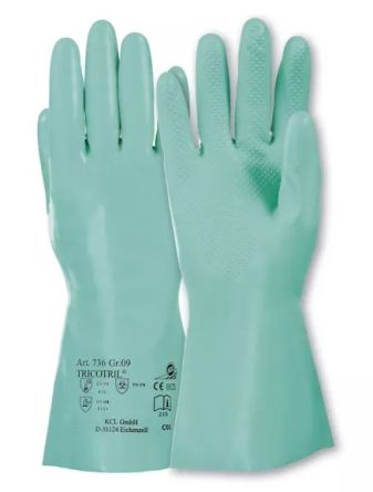 Honeywell Safety Tricotril Green Cotton Chemical Resistant Work Gloves, Size 8, Nitrile Coating [073608141X]; 537-359