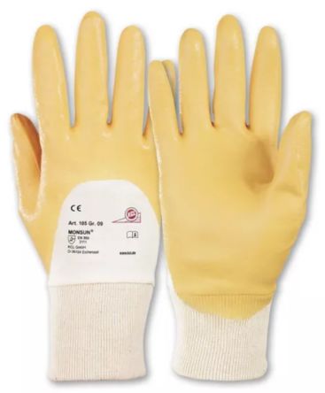Honeywell Safety Monsun Yellow Cotton Mechanical Protection Work Gloves, Size 7, Nitrile Coating [010507141E]; 537-368