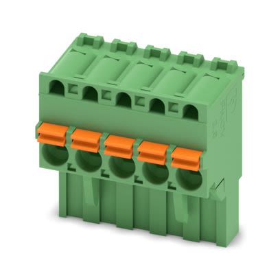 Phoenix Contact, 5mm Pitch, 5/..-ST, FKCVR 2, 5 Way, , Pluggable Terminal Block, Plug, PCB Mount, Push In Spring [1909744]; 556-905