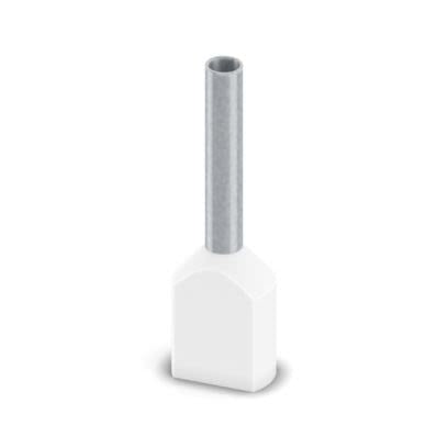 Phoenix Contact, 75 - 12 WH, AI-TWIN 2X 0 Insulated Bootlace Ferrule, 12mm Pin Length, 1.5mm Pin Diameter, White [2100014]; 557-524