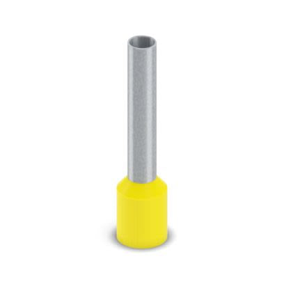 Phoenix Contact, AI 6-18 YE-2500 Insulated Bootlace Ferrule, 26mm Pin Length, 3.5mm Pin Diameter, Yellow [2100048]; 557-532