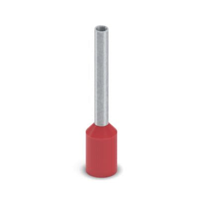 Phoenix Contact, AI-GB 1-12 RD Insulated Bootlace Ferrule, 12mm Pin Length, 1.5mm Pin Diameter, Red [2100090]; 557-541