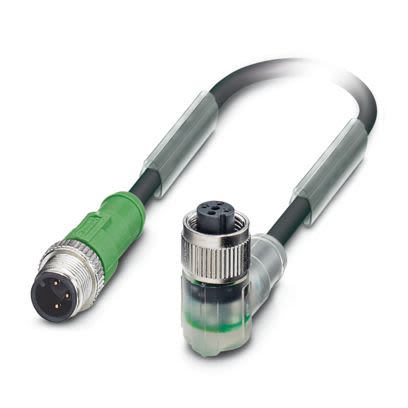 Phoenix Contact Straight Male 3 way M12 to Right Angle Female 3 way M12 Sensor Actuator Cable, 1m [1698039]; 557-673