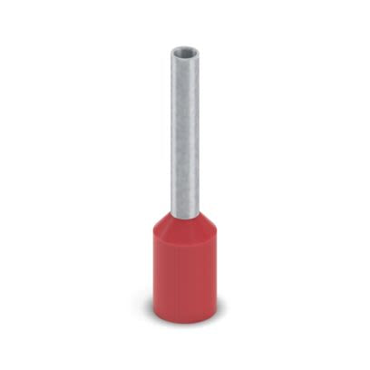 Phoenix Contact, AI-GB 1-10 RD-20000 Insulated Bootlace Ferrule, 16mm Pin Length, 1.5mm Pin Diameter, Red [2100097]; 557-825