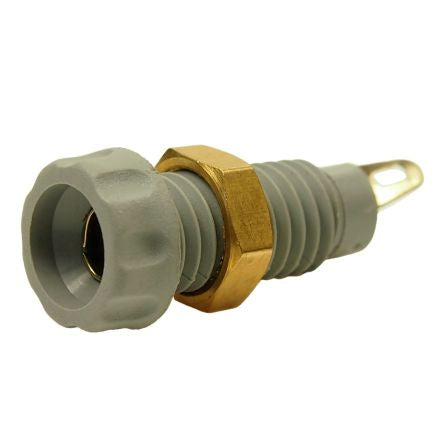 RS PRO Grey Female Banana Connectors, 4 mm Connector, Screw Termination, 10A, 60V dc, Nickel Plating [0]; 558-856
