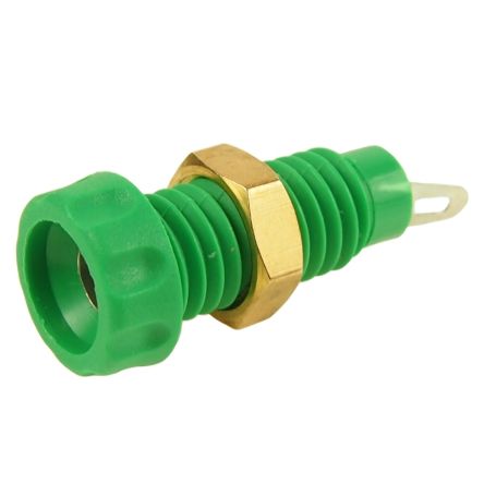 RS PRO Green Female Banana Connectors, 4 mm Connector, Screw Termination, 10A, 60V dc, Nickel Plating [0]; 558-857
