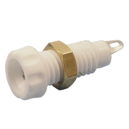 RS PRO White Female Banana Connectors, 4 mm Connector, Screw Termination, 10A, 60V dc, Nickel Plating [0]; 558-860