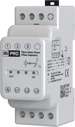 RS PRO Phase, Voltage Monitoring Relay, Three Phase, CO, DIN Rail [0]; 558-897