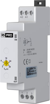 RS PRO DIN Rail Mount Timer Relay, 24 → 240V, 1-Contact, 2 → 30s, 1-Function, CO [0]; 558-902