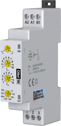 RS PRO DIN Rail Mount Timer Relay, 24 → 240V, 1-Contact, 0.1 s → 30h, 2-Function, CO [0]; 558-905