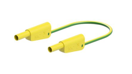 Staubli Test lead, 19A, 600 → 1000V, Green/Yellow, 50cm Lead Length [66.2010-05020]; 564-435