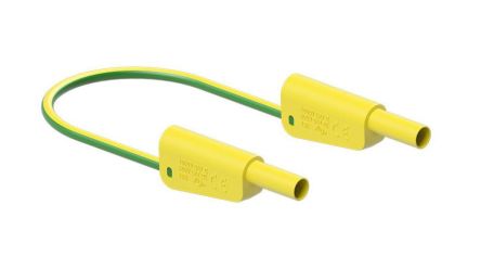 Staubli Test lead, 19A, 600 → 1000V, Green/Yellow, 200cm Lead Length [66.2012-20020]; 564-464