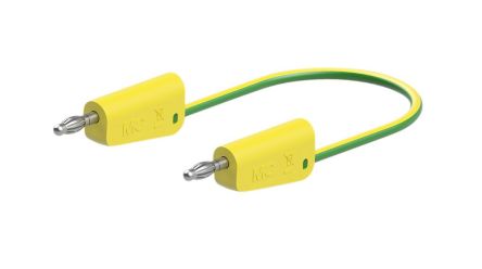 Staubli Test lead, 19A, 30 → 60V, Green/Yellow, 100cm Lead Length [64.1030-10020]; 564-476