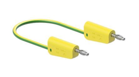 Staubli Test lead, 19A, 30 → 60V, Green/Yellow, 50cm Lead Length [64.1030-05020]; 564-509