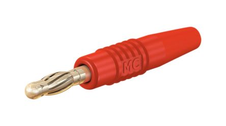 Staubli Red Plug Banana Plug, 4 mm Connector, Solder Termination, 32A, 30 → 60V, Gold Plating [64.1020-22]; 564-727