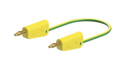 Staubli Test lead, 32A, 30 → 60V, Green/Yellow, 25cm Lead Length [64.1035-02520]; 564-817