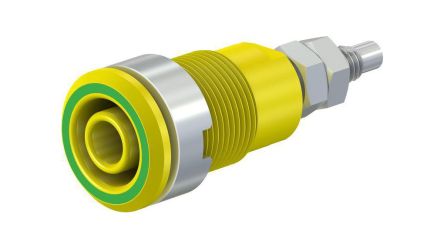 Staubli Green/Yellow Socket Banana Socket, 4 mm Connector, M4 Thread Termination, 32A, 1kV, Nickel Plating [49.7043-20]; 564-893