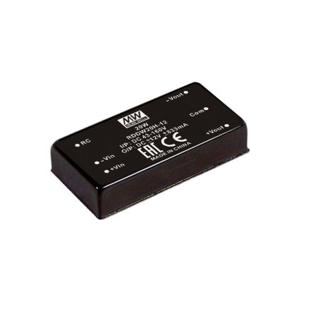 MEAN WELL RDDW20 DC-DC Converter, 15V dc/ 0 - 667mA Output, 43 - 160 V dc Input, 20W, +80°C Max Temp -45°C Min Temp [RDDW20H-15]; 576-941