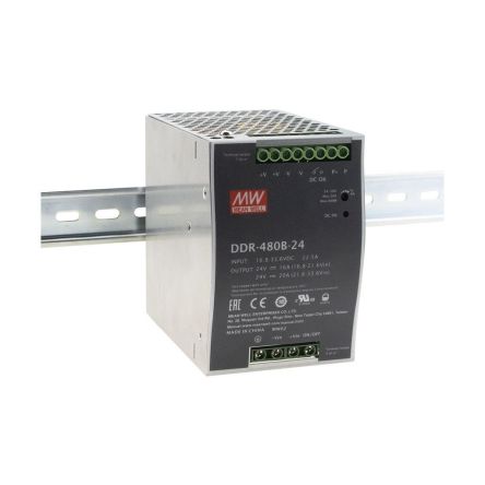 MEAN WELL DDR-480 DC-DC Converter, 24V dc/ 20A Output, 16.8 - 33.6 V dc Input, 480W, DIN Rail, +80°C Max Temp -40°C Min [DDR-480B-24]; 576-949