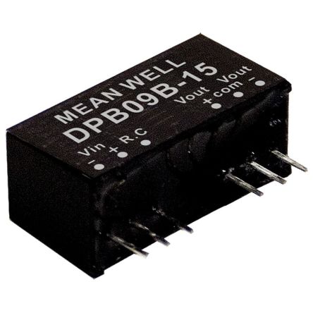 MEAN WELL DPB09B DC-DC Converter, 15V dc/ 300mA Output, 18 - 36 V dc Input, 9W, +90°C Max Temp -40°C Min Temp [DPB09B-15]; 576-951