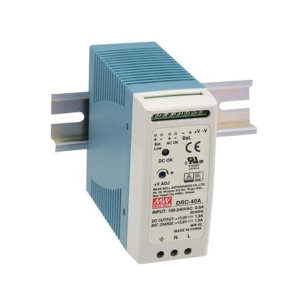MEAN WELL Switching Power Supply, DRC-40B, 27.6V, 0.5 - 0.95A, 40.02W, Dual Output, 24 → 30V Input Voltage [DRC-40B]; 576-952