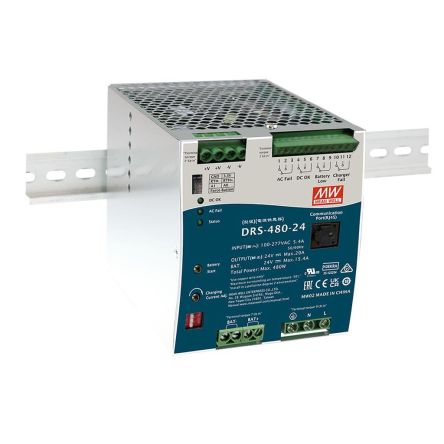 MEAN WELL Switching Power Supply, DRS-480-24, 24V, 0 - 20A, 480W, 127 → 431V dc Input Voltage [DRS-480-24]; 576-956