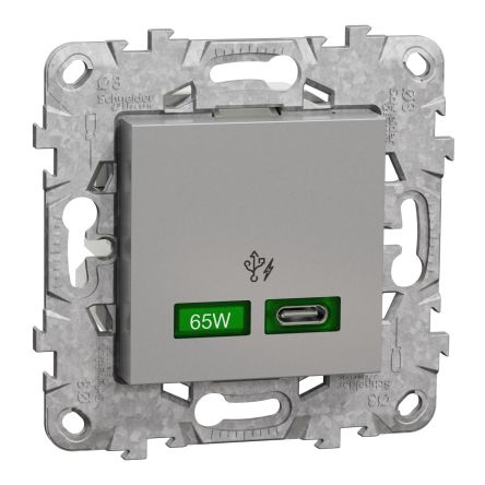 Unica Aluminum Color 2 Gang USB Socket, 1 Pole Poles, 3A, USB-C, Indoor Use [NU501430]; 585-503
