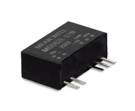 MEAN WELL MDD01M DC-DC Converter, 15V dc/ 7 → 67mA Output, 10.8 → 13.2 V dc Input, 2W, Through Hole, [MDD02M-15N]; 590-646