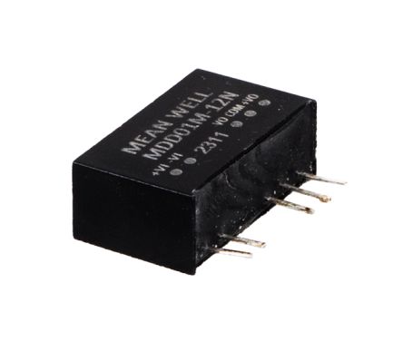 MEAN WELL MDD01N DC-DC Converter, 15V dc/ 4 → 34mA Output, 21.6 → 26.4 V dc Input, 1W, Through Hole, [MDD01N-15N]; 590-652