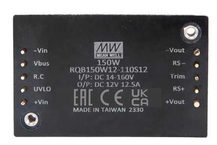 MEAN WELL RQB150W12 DC-DC Converter, 24V dc/ 0 → 2000mA Output, 14 → 160 V dc Input, 150W, +85°C Max Temp [RQB150W12-110S54]; 590-701