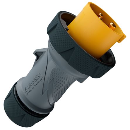 MENNEKES, 136 IP67, IP69 Grey, Yellow 3P Industrial Power Plug, Rated At 16A, 110 V No [13619]; 597-604
