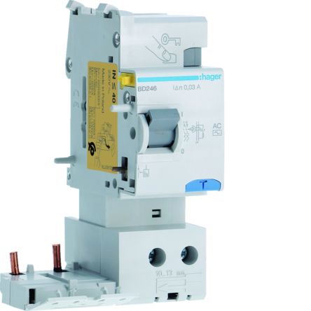 Hager BD Series RCCB, 40A, 2 Pole, 30mA, Type AC, 230/400V [BD246]; 597-893