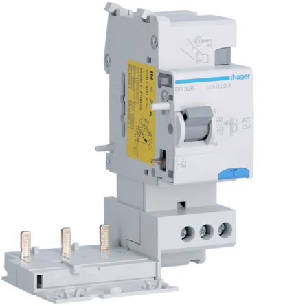 Hager BD Series RCCB, 25A, 3 Pole, 30mA, Type AC, 400V [BD326]; 597-894
