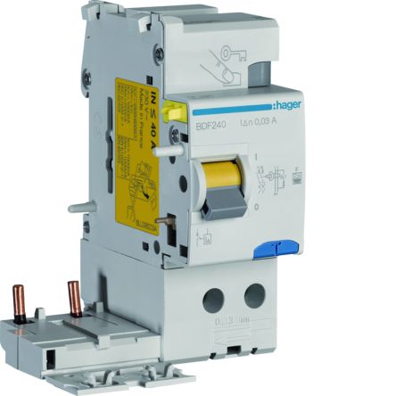 Hager BDF Series RCCB, 40A, 2 Pole, 30mA, Type F [BDF240]; 597-897