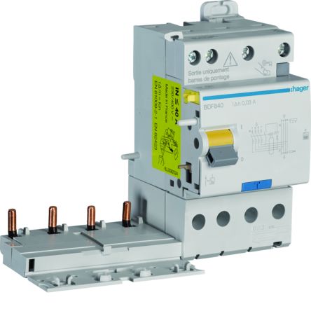 Hager BDF Series RCCB, 40A, 4 Pole, 30mA, Type F [BDF840]; 597-899
